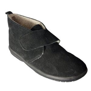 Green Ease Sueded Slippers Women 7M Black Sherpa Lined House Shoe Indoor Outdoor